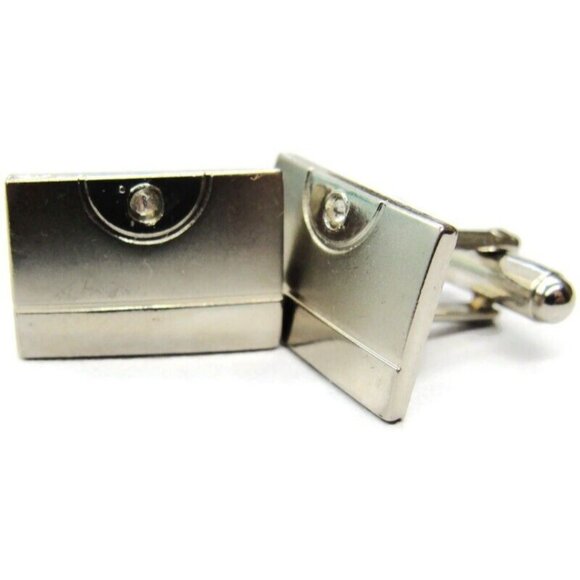 Silver Tone Rectangle Cufflinks Tux Shirt Dress Suit Vintage - Picture 2 of 5